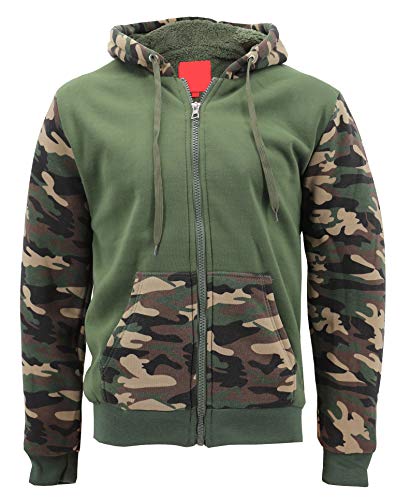 Men's Army Camo Zip Up Sherpa Hoodie Fleece Hunting Sweater Jacket