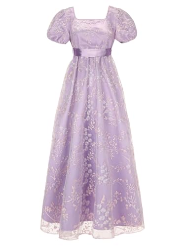 Regency Dresses for Women Regency Era Dress Luxurious Empire Waist Embroidery Ball Gown Tea Party Purple L