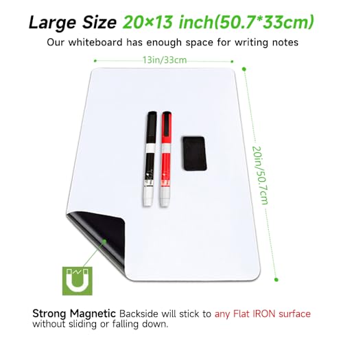 Whiteboard Magnetic Fridge White Board Sheet 20"x13", Easy to Write and Wipe, Magnet Dry Erase Board for Home Kitchen Refrigerator Shopping List Planner Office Notice, 2 Marker Pen image 3