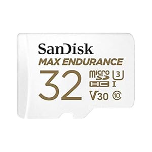 SanDisk MAX ENDURANCE Video Monitoring for Dashcams & Home Monitoring 32 GB microSDHC Memory Card + SD Adaptor 15, 000 Hours Endurance, White