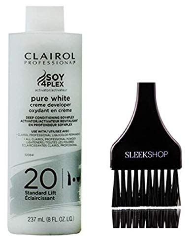 Clairol PURE WHITE Creme Developer (w/Sleek Tint Brush) Haircolor Cream Peroxide for Permanent Hair Color Dye & Lighteners (20 VOLUME, 8.0 OUNCE SIZE)