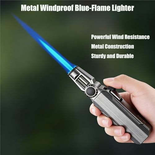 Encendedor metálico con llama azul a prueba de viento miniatura 2