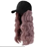 ASAYUMI Baseball Cap Wig Long Natural Wavy Hair Extensions With Hat Heat Resistant Synthetic Fiber Hairpieces Adjustable Wig for Women Girls Mixed Pink Color