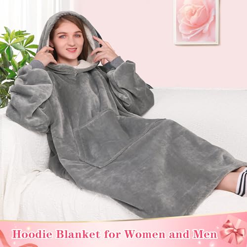 Image of Waitu Wearable Blanket Sweatshirt Gifts for Women and Men, Sherpa Wearable Blanket Adult, Oversized Blanket Hoodie, Thick Sherpa Blanket, Warm Body Blanket Robe - Gray