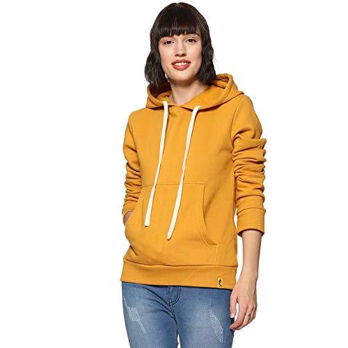 Women Mustard Yellow Solid Regular Fit Sweatshirt with Hoodie for Winter Wear | Full Sleeve | Cotton Sweatshirt | Casual Sweatshirt for Woman | Western Stylish Sweatshirt for Women