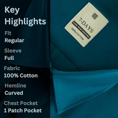 Image of 7-DAYS Men's Premium Formal Shirt - 100% Pure Cotton, Regular Fit, Plain, Full Sleeves, with Pocket - Perfect for Office Wear & Under Suits