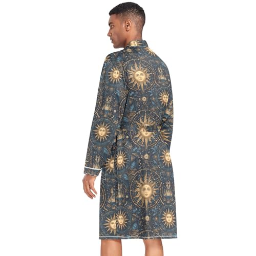 Men’s Robe Vintage Suns Print, Long Sleeve Bathrobe for Sleep Shower-M4