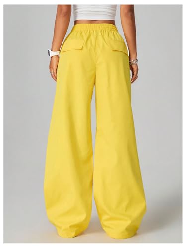 SHENHE Women's Low Rise Drawstring Elastic Waist Pants Wide Leg Y2k Baggy Loose Pants2
