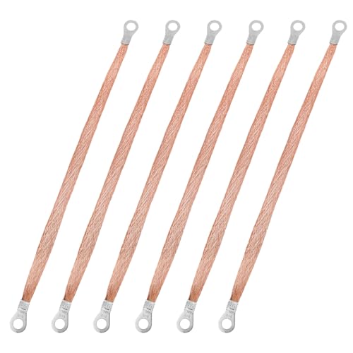 Xhziy Grounding Strap Copper Strap Flat Braided Copper Grounding Cable Straps with Terminal Plugs Auto Grounding Straps for High Voltage Equipment Ground Leads and Shielding 6PCS