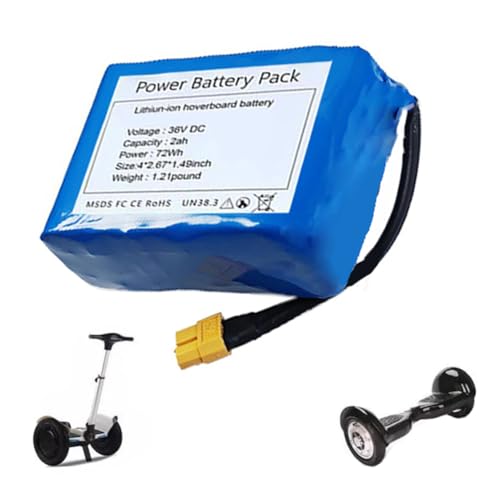 JCXYL EV Batterie pour Hoverboard 36 V (Compatible 42 V) – Batterie de Remplacement Rechargeable au Lithium 36 V 2 Ah (36 V 2000 mAh 10S1P) pour Planches...