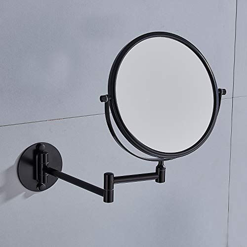 NEWRAIN Mirrors Wall Mounted with 3x Magnification and Normal 8-Inch Double-sided Round Bathroom Vanity Mirror Swivel,Extendable and Black Finished for Home, Spa and Hotel