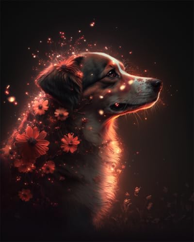 Kit de broderie perlée avec chiens et fleurs tapisserie 3D AYAOYANGGO 50x60cm
