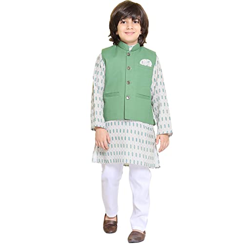 Image of AJ DEZINES Kids Cotton Kurta Trouser With Waistcoat Set For Boys