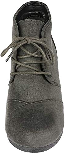 DREAM PAIRS TOMSON Women's Casual Fashion Outdoor Lace Up Low Wedge Heel Booties Shoes grey 6 B(M) US