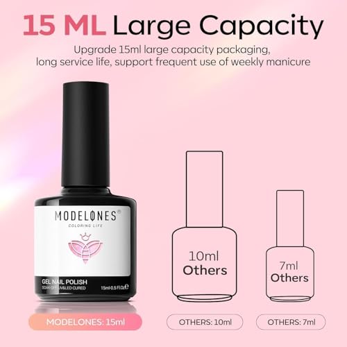 Image of modelones Glitter Gel Nail Polish Pastel Pink Glitter Gel Nail Polish Soak-Off UV Gel Polish - 28+ Days Long-Lasting Salon-Quality Nail Art for Spring DIY Manicure & Gift 15ML