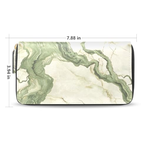 Long Wallets Leather Bifold Wallet for Women Marble Green with Zipper Large Capacity Credit Card Holder2