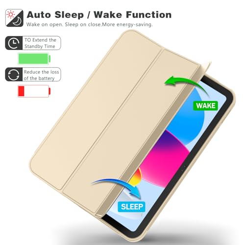 Image of ToaPoia Case for iPad (A16) 11 Inch 2025 /iPad 10th Generation 10.9 Inch 2022, Slim Trifold Stand Protective Cover with Pencil Holder and Soft TPU Back,Support Auto Sleep /Wake (Champagne Gold)