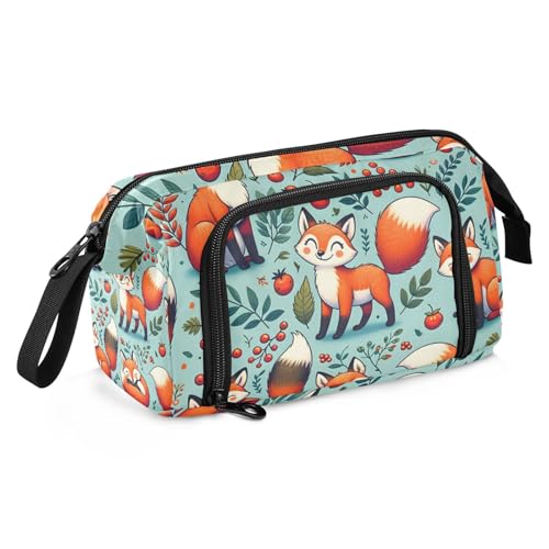 Mnsruu Estuche para lápices de gran capacidad, divertido diseño de zorros y plantas, bolsa de papelería, escuela, universidad, oficina, organizador para adolescentes, adultos y estudiantes, Divertidas