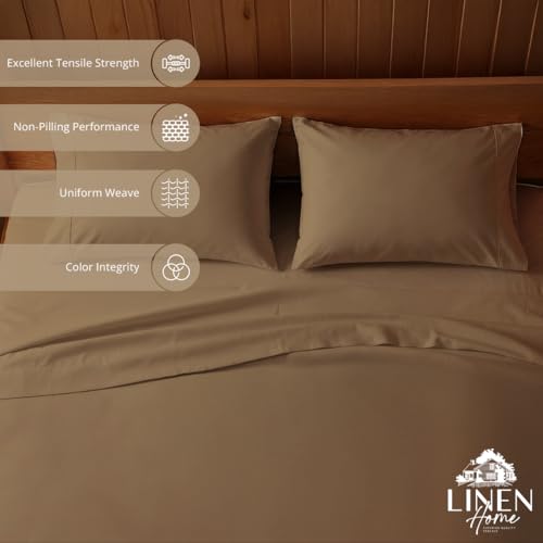 Image of Linen Home 2-Pack Queen Sheet Set, 100% Cotton Percale Bedding, 8-Piece Value Bundle, Deep Pocket Cooling Bed Sheets for Hot Sleepers, Breathable & Crisp Hotel Quality, Long-Staple Cotton Earthy Brown