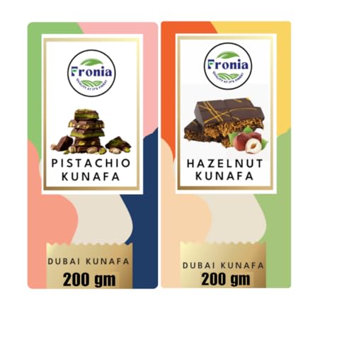 Image of Fronia Kunafa Chocolate Combo Pack Dubai Style - Pistachio & Hazelnut Kunafa Chocolate Dessert, Milk Chocolate with Creamy Pistachio & Hazelnut Filling & Crunchy Kunafa Layers | 200g Each