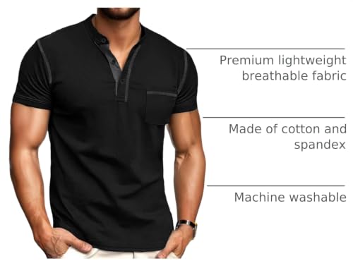 Image of Sailwind Mens Henley Shirts Short Sleeve Summer Casual Classic Cotton T Shirts Pocket Button Shirt