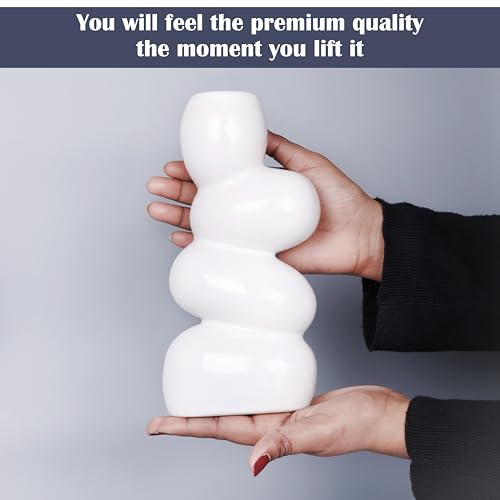 Image of Ceramic Stone Vase 7 Inch White Pebble Bubble Design Flower Vase for Pampas Grass, Dried Flowers & Plants, Modern Decorative Vase for Home, Table, Living Room Decor & Gifting