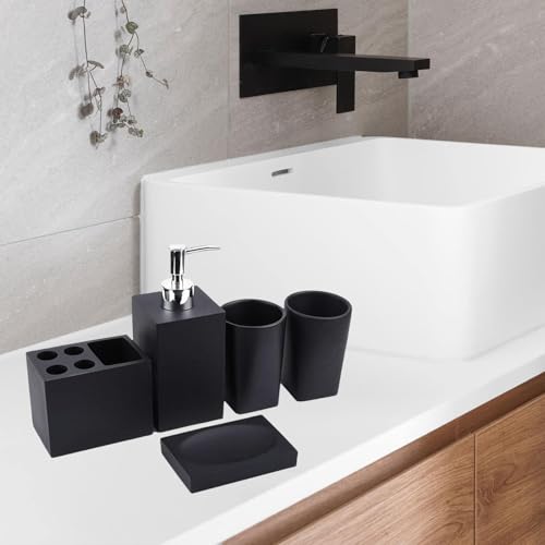 Distributeur savon salle de bain et porte-brosse à dents set de 5 accessoires décoration - 4