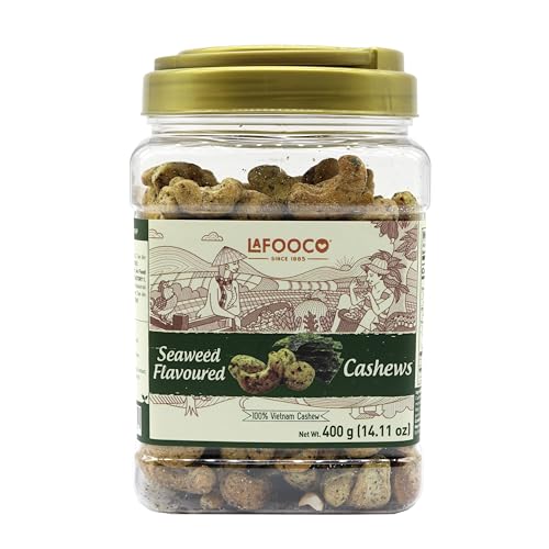 LAFOOCO Cashews, Vietnam Cashews, Lightly Salted, Sweet Tasty Snack, Rich in Nutrients, Protein, Great Gift for Family, Holiday, Resealable Jar, Halal, BRCGS (14.1 oz) (14.1 Ounce (Pack of 1), Seaweed)