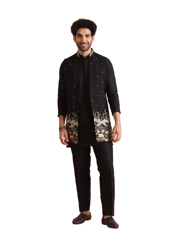 kisah Mens Kurta Jacket Trouser Set|Cotton Blend Embroidered Pattern Mens Ethnic Wear|Regular Fit Mandarin Collar Long Sleeves-picture-17