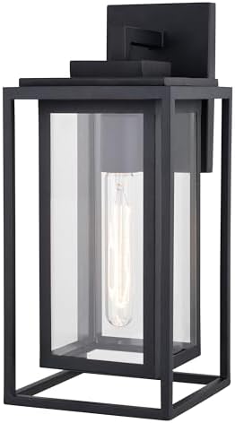 VAXCEL Filmore 16 in. H 1-Light Textured Black Transitional Outdoor Wall Sconce Made of Durable Metal, Clear Glass Shade, LED Compatible, Use for Exterior Porch Patio Front Door or Garage