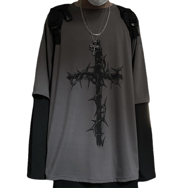 Unisex Goth Shirt Y2K Skeleton Shirt Long Sleeve Baggy Shirts Dark Academia Streetwear Grunge Clothes