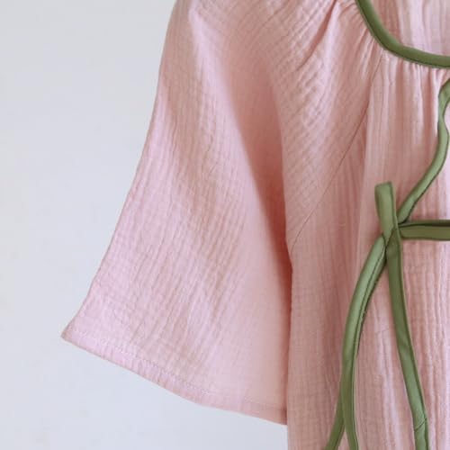 Robe de nuit en gaze de coton rose style chinois pour vos soirées d'été