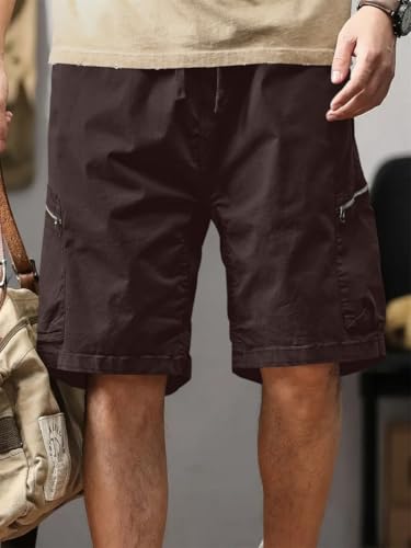 Image of Leriya Fashion Men's Cotton Cargo Shorts with Elastic Drawstring Waist | Multiple Utility Pockets & Zipper Side Pocket | Summer Shorts for Daily Outfits, Hiking, Trekking & Street Style