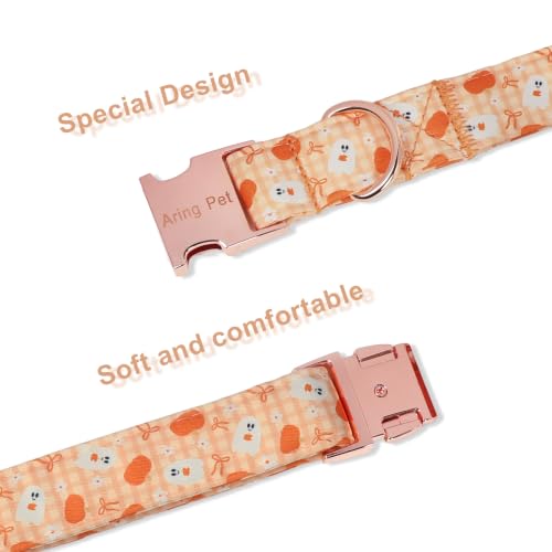 Image of ARING PET Halloween Dog Collar, Cute Autumn Orange Pumpkin Ghost Heavy Duty Doggy Collars for Puppy Small Medium Large Boy Girl Dogs-S