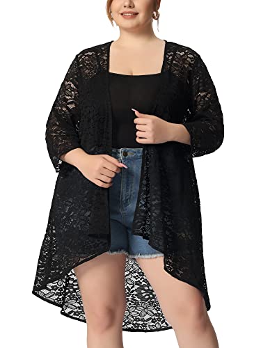 Agnes Orinda Plus Size Cardigans for Women Lightweight 3/4 Sleeve Open Front Crochet 2025 Lace Cover Up