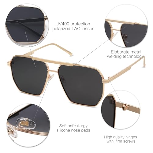 Retro Oversized Square Polarized Sunglasses for Women and Men, Vintage Large Metal Frame, Classic Style4