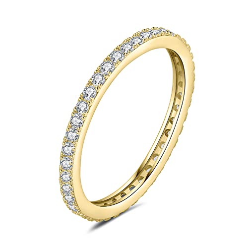 JewelryPalace 0.66ct Fin Eternel Moissanite Bague Taille Rond Pierre Argent 925 Femme, Plaqué Or Jaune Empilable Bague Diamant Simulé Fiançailles Mariage...