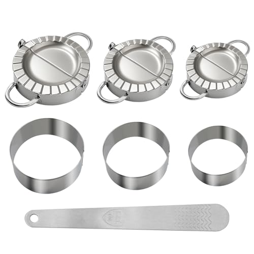 3-in-1 Stainless Steel Dumpling Maker Set - Professional Dumpling Press & Empanada Mold with Dough Cutters (3