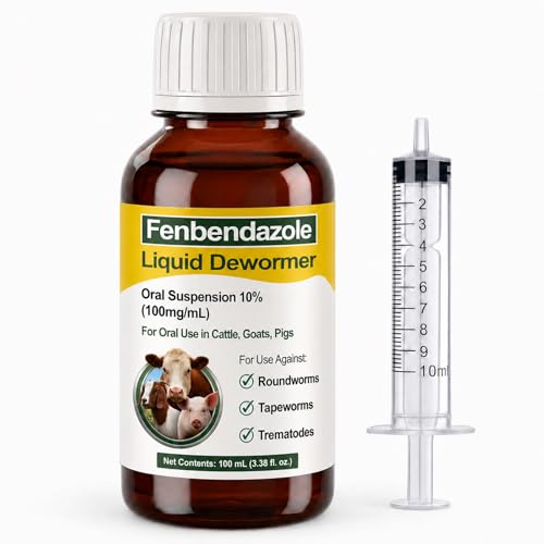 FanvexRise Fenbendazole Pig Dewormer and Goat Dewormer for Cattle and Sheep 10% Liquid Suspension for Livestock Care Drench or Feed Application Includes 10mL Syringe (100mg/mL) Wormer