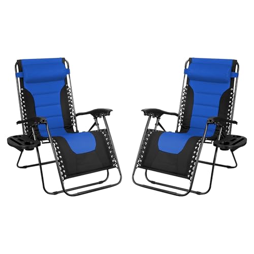 SG Traders Zero Gravity Chair - Reclining Outdoor Sun Lounger, Relaxer for Patio Decking Gardens Camping, Folding Chair with Cup Holder and Adjustable Headrest Sunlounger (Pack 2 - Black Blue) SG Traders Zero Gravity Chair - Reclining Outdoor Sun Lounger, Relaxer for Patio Decking Gardens Camping, Folding Chair with Cup Holder and Adjustable Headrest Sunlounger (Pack 2 - Black Blue)