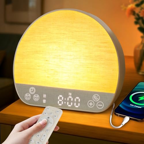JONRRYIN Sunrise Alarm Clock Sound Machine, Wake Up Light - Bluetooth Speaker, Dual Alarms, Dimmable Clock, USB Charging, Snooze, 37 Sleep Sounds, 15 Colors, Timer-Night Light for Heavy-Sleepers Gift