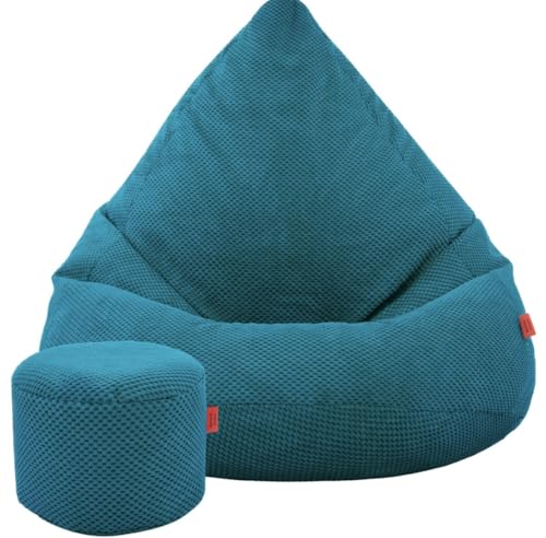 Slevobox Puff Salon con Reposapiés Turquesa 80x80x110 cm - Puff con Relleno Incluido para Interiores - Bean Bag XXL de Terciopelo para Adultos y Niños - Decoracion Habitacion para Salón y Dormitorio