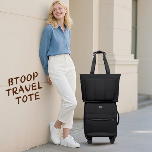 BTOOP 16 Inch Carry On Luggage with Tote Bag Luggage Sets Airline Approved TSA Lock Puffer Quilted Suitcases with Spinner Wheels Lightweight Soft Travel Luggage (Grey)2