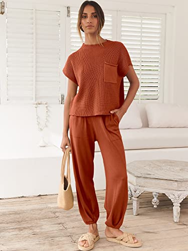 Image of ANRABESS Women's Two Piece Outfits Sweater Sets Knit Pullover Tops and High Waisted Pants Tracksuit Lounge Sets