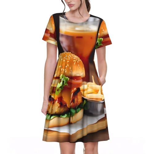 Robe d'été hamburger et poulet pour femme look décontracté chic