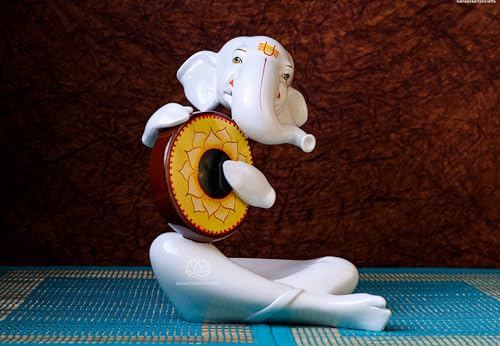 Statue de Ganesh blanche avec instruments musique chic pour décoration maison - 2