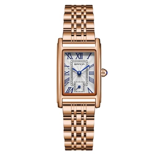 Image of Poshi Sanda Premium White Brass Sqaure Dial Watch | 200mm Rose Gold Stainless Steel Strap Quartz Watch for Women