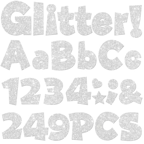 Image of 249 Pcs Glitter Bulletin Board Letters, Numbers and Punctuation 4 Inch | Cut Out Letters for Bulletin Board Decorations, Poster Board Letters Alphabet Cutouts for Classroom Wall Decor (Sliver)