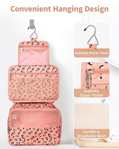 Image of Hanging Travel Toiletry Bag Cosmetic Make up Organizer for Women and Girls Waterproof (Leopard)