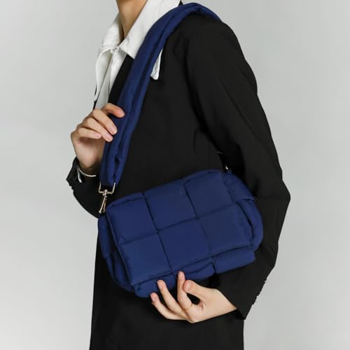Image of Shoulder Bag Lightweight Puffer Tote Crossbody Bag Handwoven for Women | waterproof nylon, durable, soft padded texture, versatile for travel, work, weekend, everyday, adjustable strap